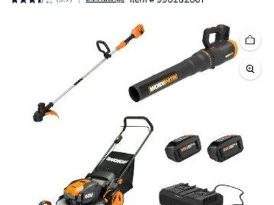WORX 40V Cordless Outdoor Power Equipment Combo: 20" Mower, 13" String Trimmer, Blower, Batteries & Charger