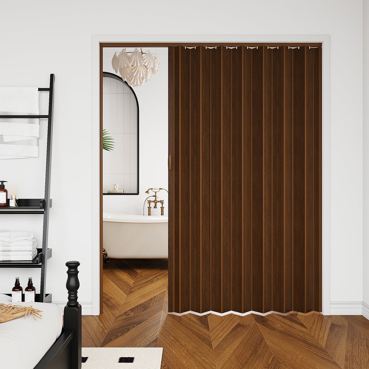 Blackout 60"x80" Walnut Vinyl PVC Accordion Folding Door - Privacy Room Divider