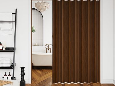 Blackout 60"x80" Walnut Vinyl PVC Accordion Folding Door - Privacy Room Divider