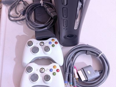 Xbox 360 Elite Console System with 2 White Wireless Controllers & Cables