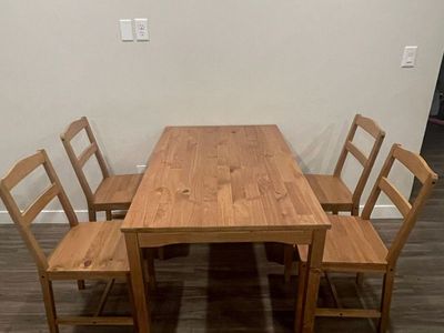 IKEA HÄGERNÄS Solid Pine Dining Table + 4 Chairs - Antique Stain - Seats 4