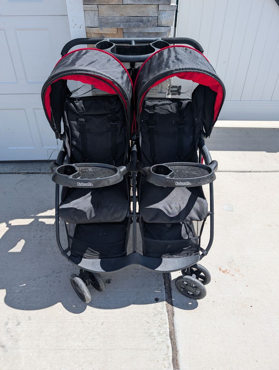 Kolcraft Cloud Plus Black & Red Double Stroller with Parent & Child Trays