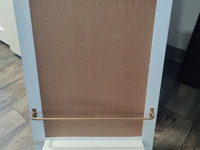 White Framed Cork Board with Brass Rod & Shelf
