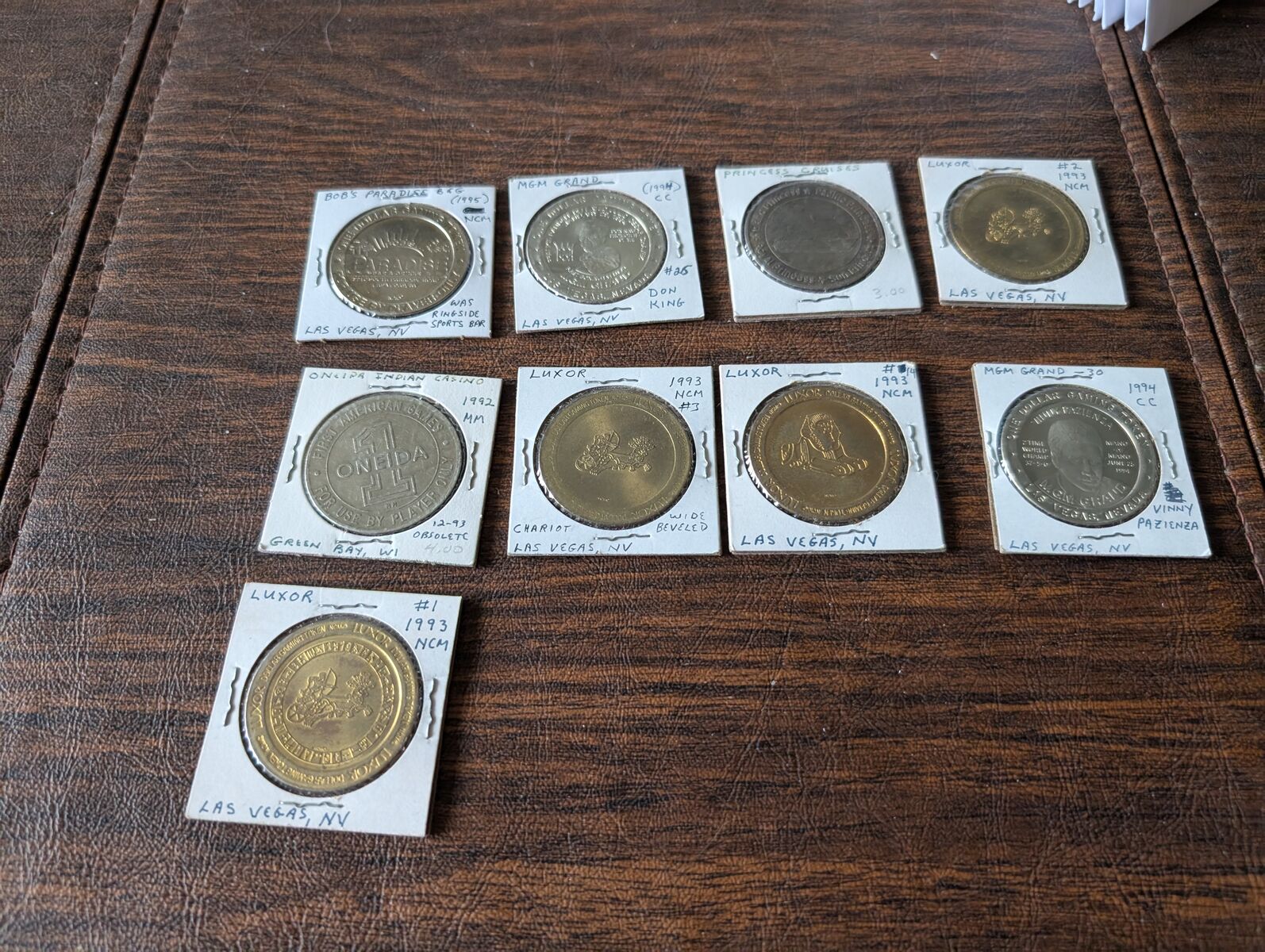 9 casino tokens mainly from the Luxor