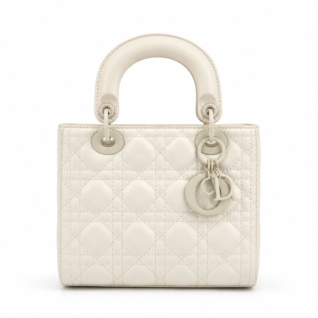 Lady Cannage Quilted Leather Mini Handbag White