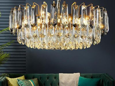 23.6" Modern Crystal Chandelier with Grey Crystal Gold 3-Tier Luxury Pendant Light