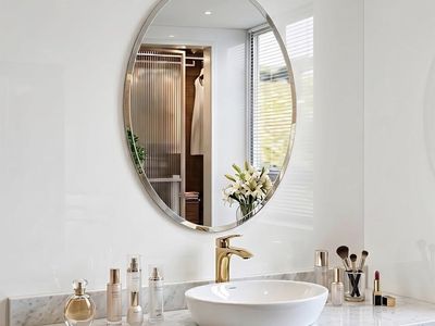 Frameless Oval Beveled Wall Mirror 20x28 Inch Vanity Mirror