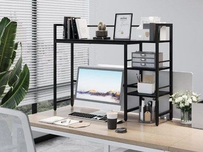 Desk Shelf, Wood Desk Organizer Shelf for Computer Monitor, Desk Hutch Storage, Desktop Shelf for Top of Desk, 3 Tier