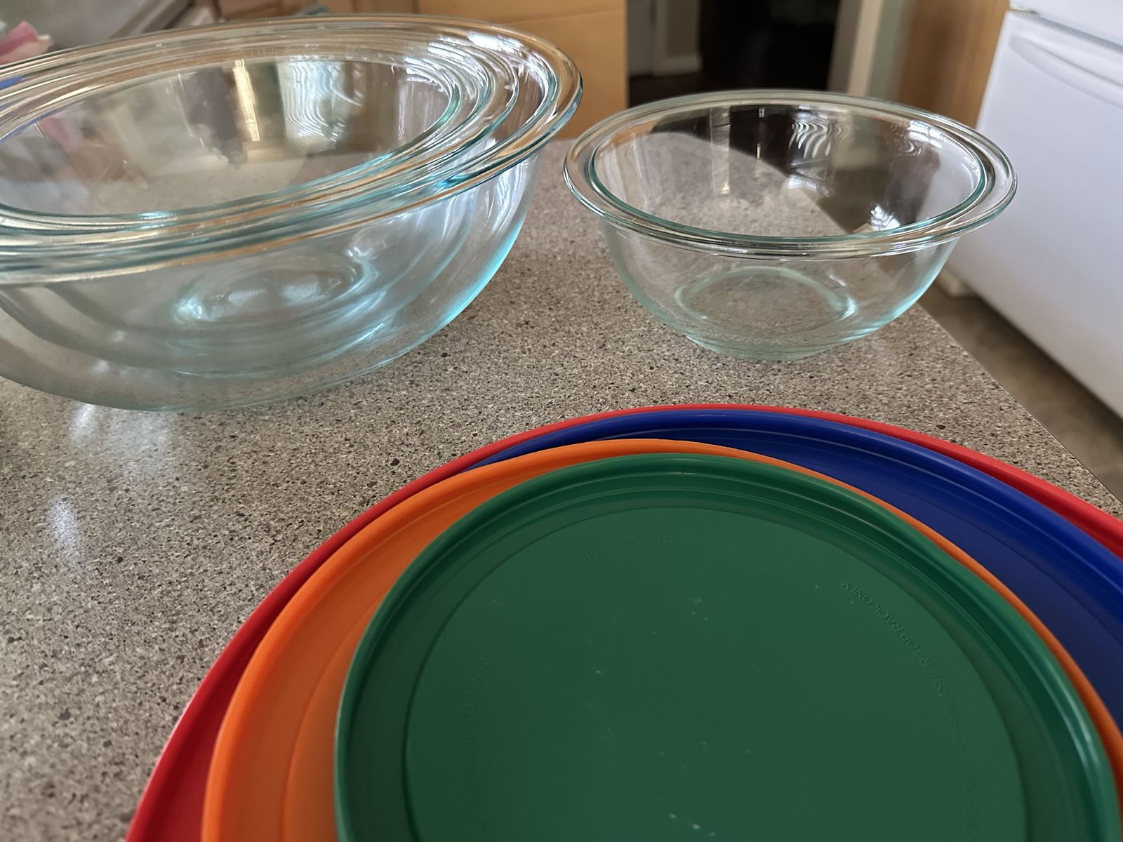 Pyrex Clear Glass Mixing Bowl Set with Colored Lids - 
