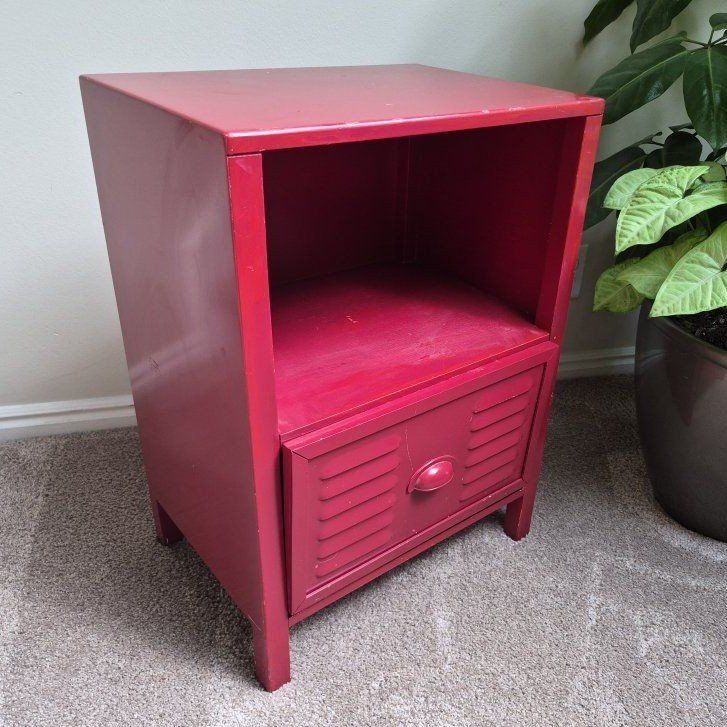 Circo Red Wooden Accent Table Nightstand with Drawer and Cubby Storage