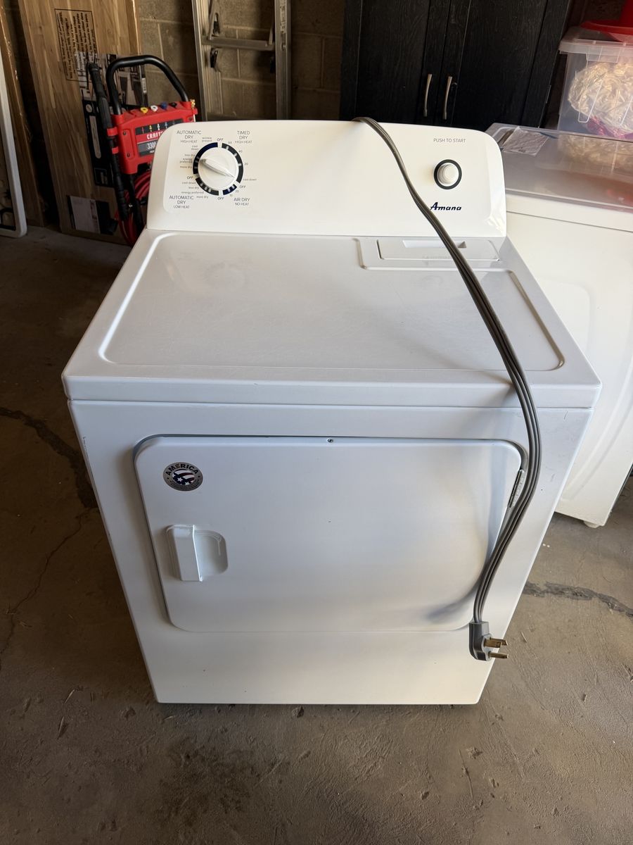 Amana White Top Load Washer & Dryer Set - Electric, Automatic Cycles, Good Condition