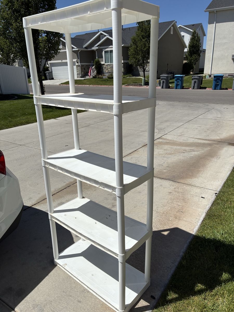 72” H White 5-Tier Plastic Storage Shelving Unit - Garage/Utility Organizer
