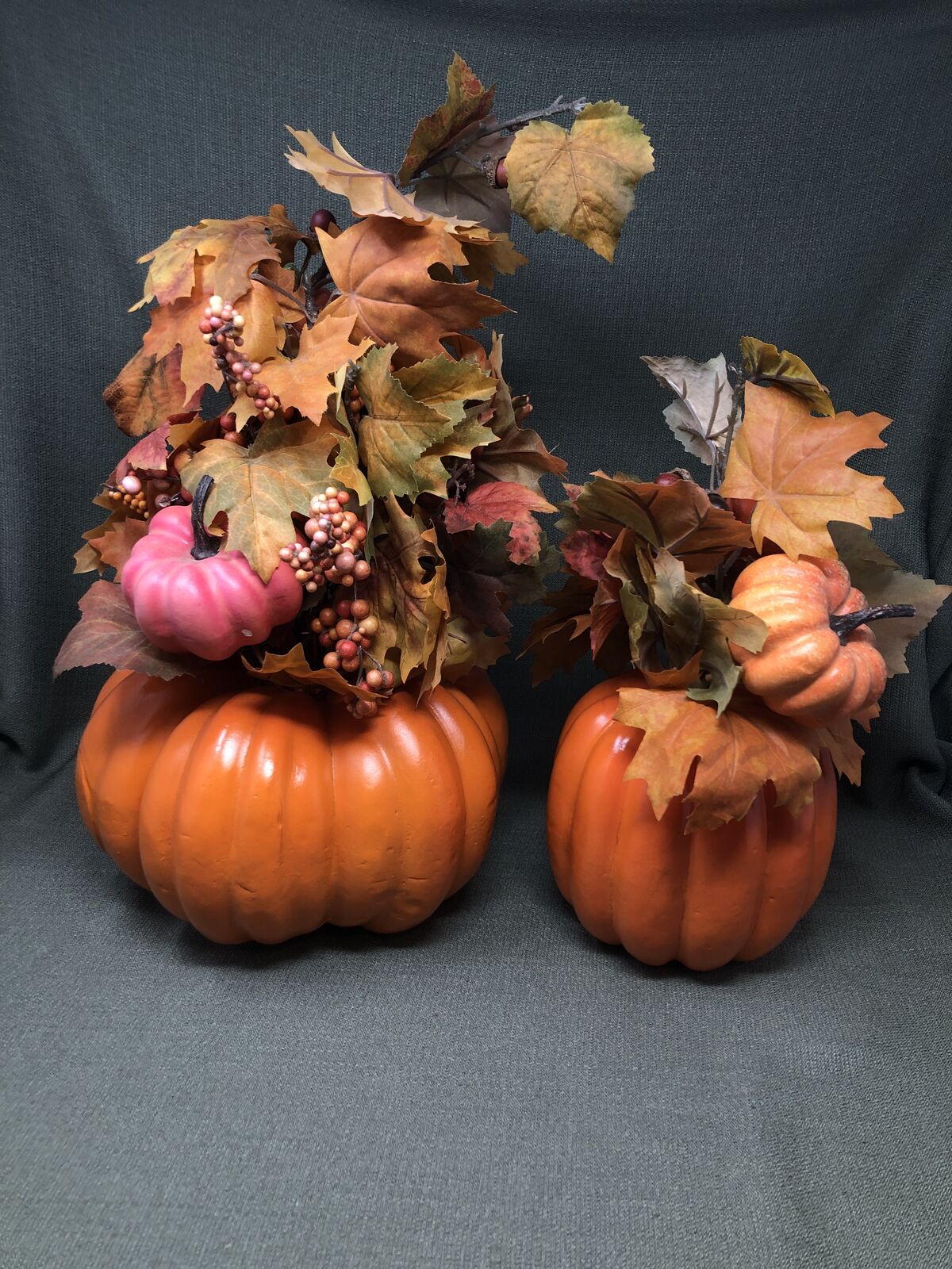 Freshly Painted Small & Large Pumpkin Silk Plant Décor