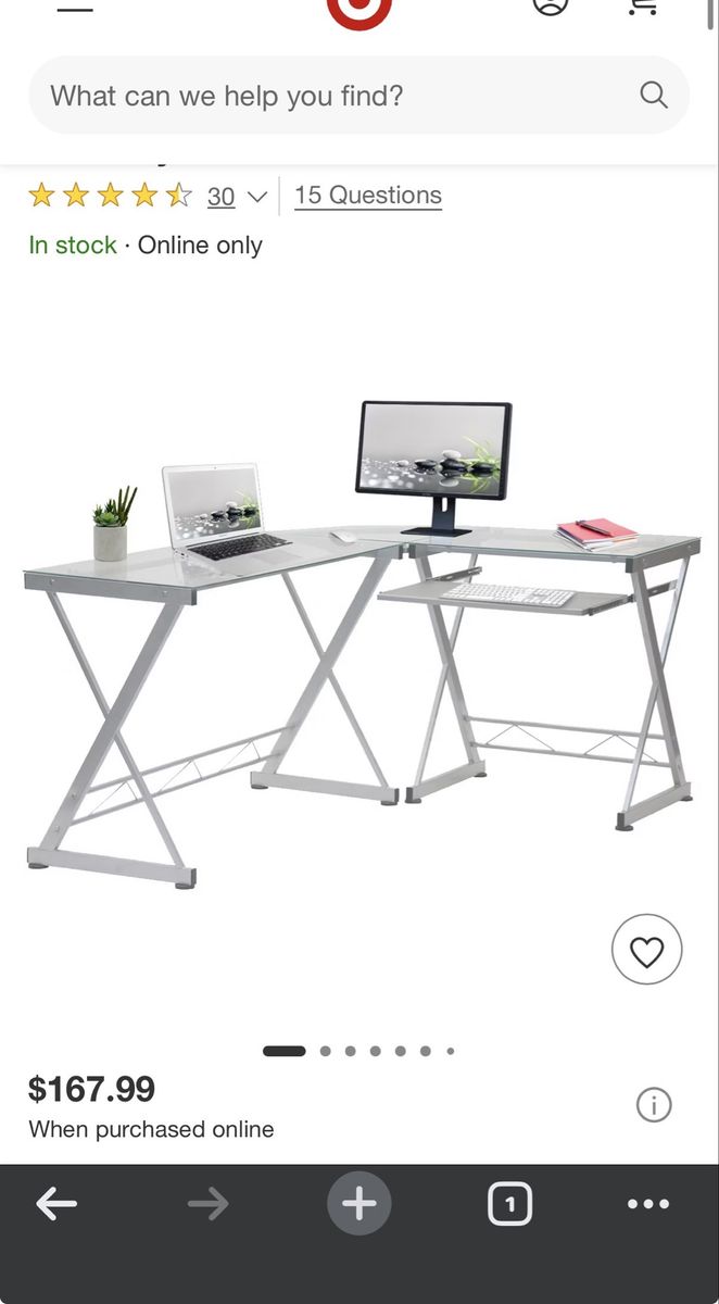 Modern L-Shaped Glass Top Corner Desk with Steel Frame & Keyboard Tray - White/Clear
