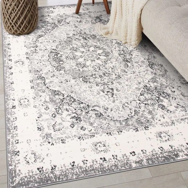 NEW 7'10" x 10' Oriental Gray/Ivory/Black Indoor Area Rug