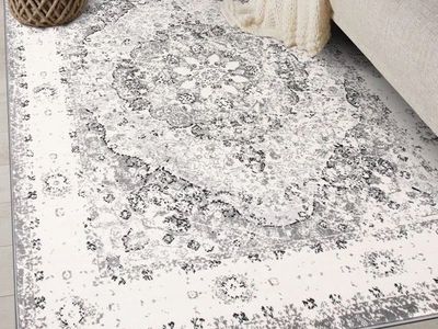 NEW 7'10" x 10' Oriental Gray/Ivory/Black Indoor Area Rug