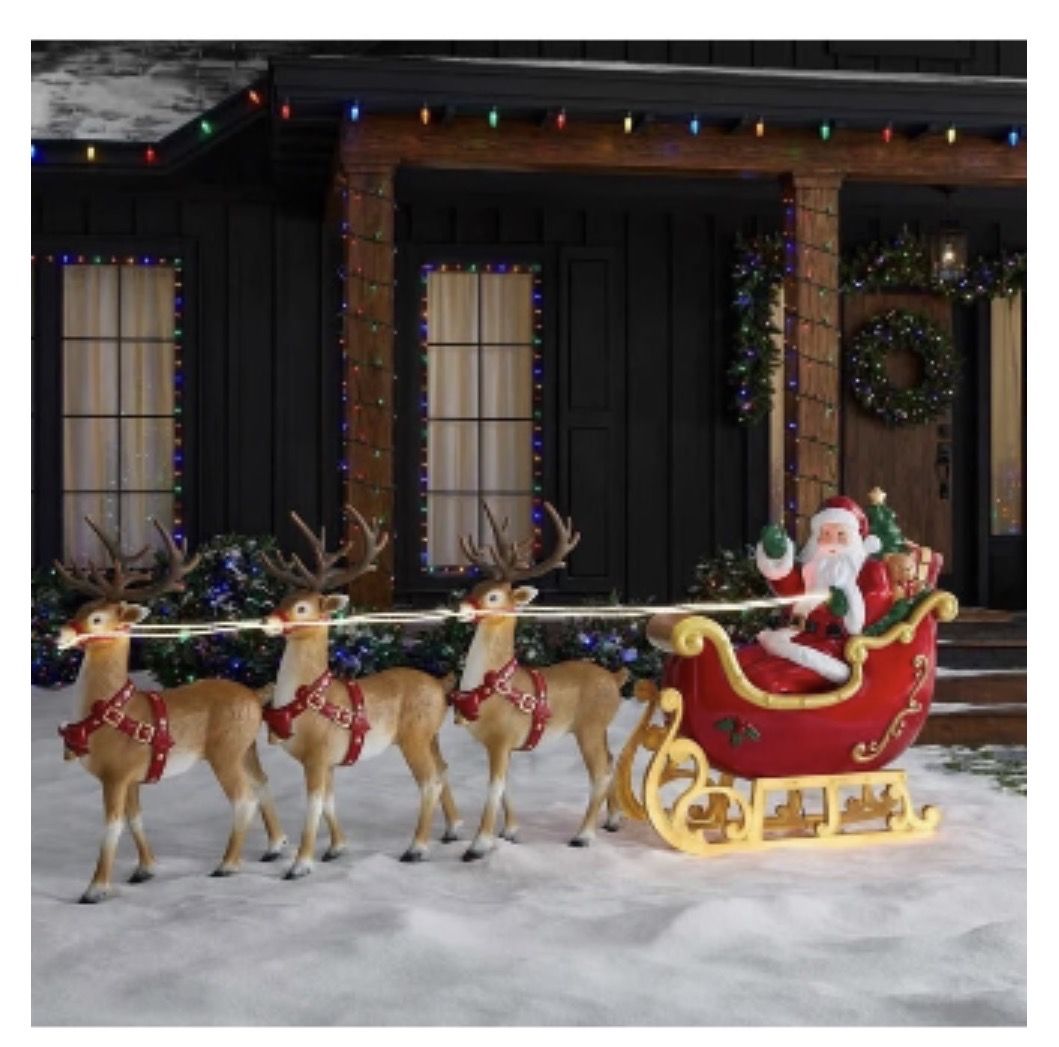9ft Giant Sized LED Santa's Sleigh with Reindeer