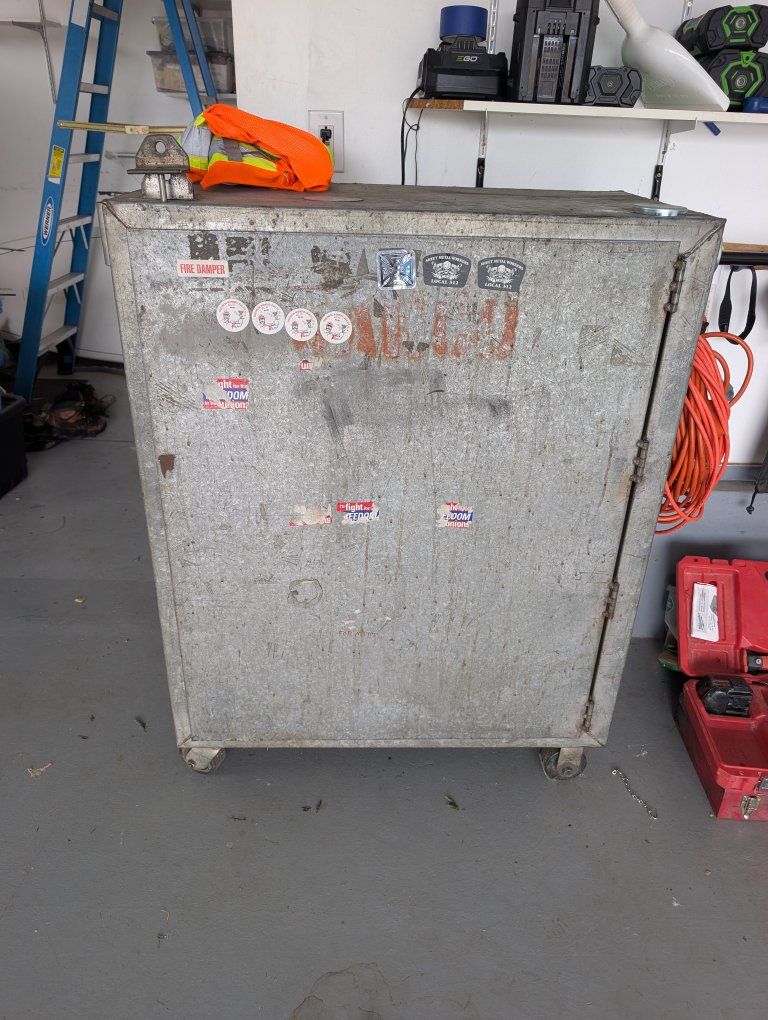 Vintage Galvanized Steel Tool Storage Locker