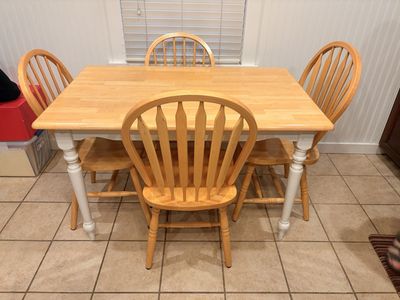 Wooden Dining Table Set with 4 Spindle Back Chairs - Light Wood Finish