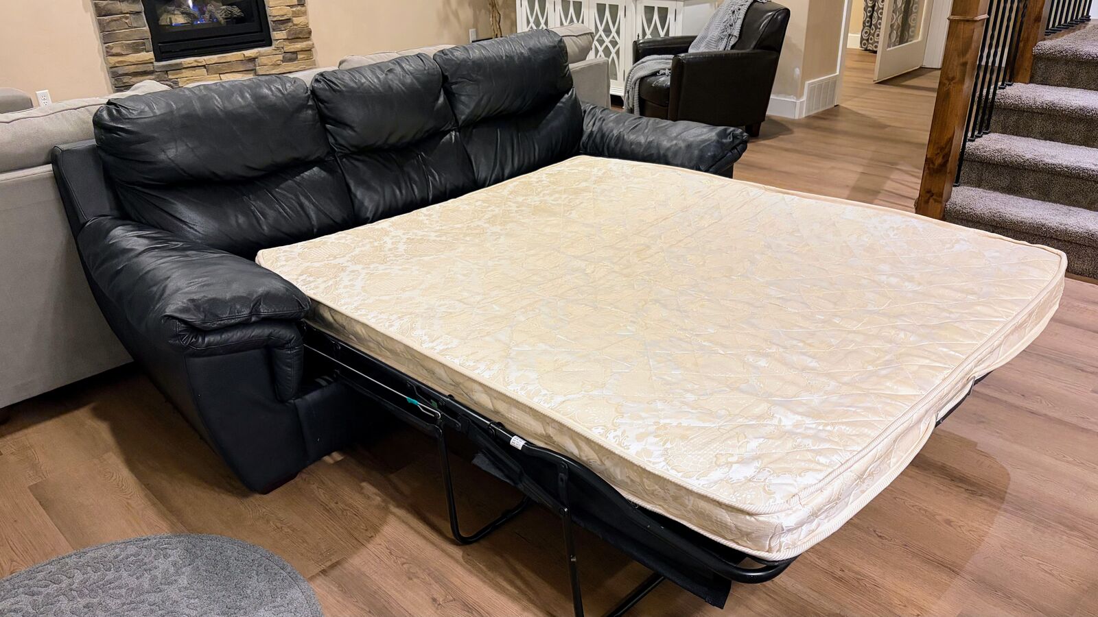 Leather Sleeper Sofa with Footrest