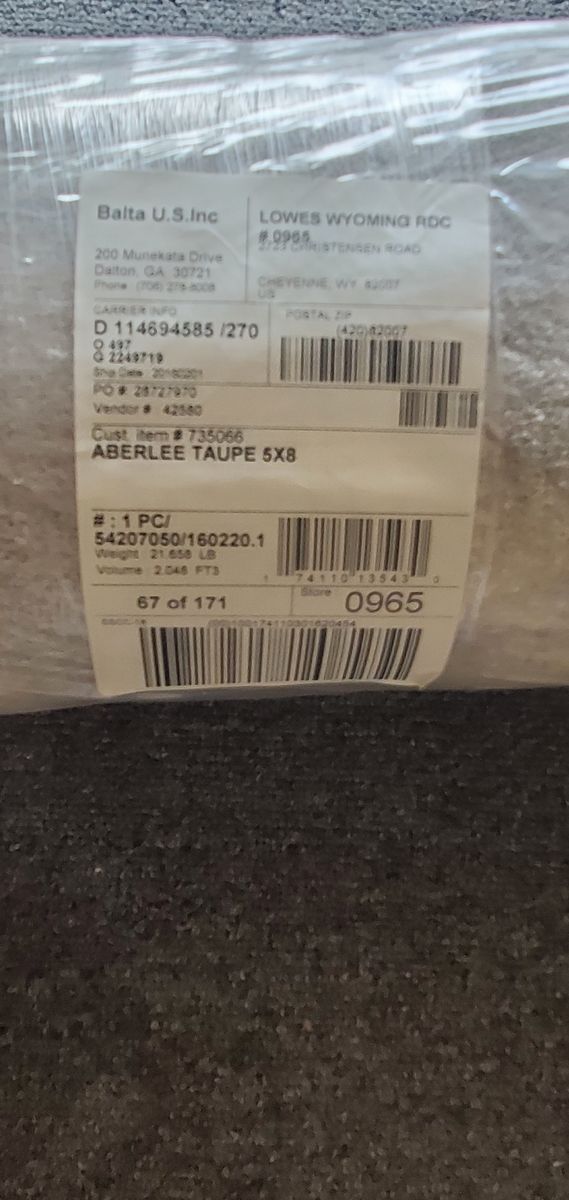 Balta U.S. Inc. Aberlee Taupe 5x8 Machine Woven Rug - New, Unopened