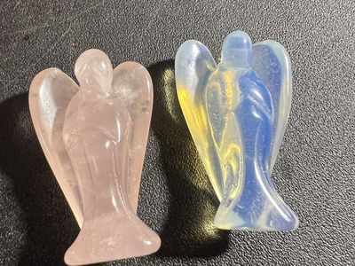 Pair of Crystal Angel Figurines - Pink Rose Quartz & Blue Opalite Decorative Statues