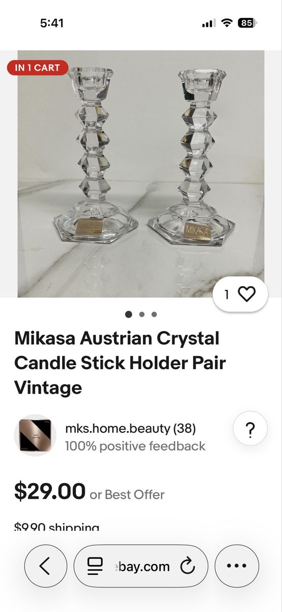 Vintage Pair of Mikasa Austrian Crystal Candle Stick Holders