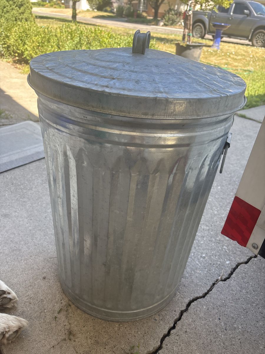 Galvanized Metal Trash Can with Lid