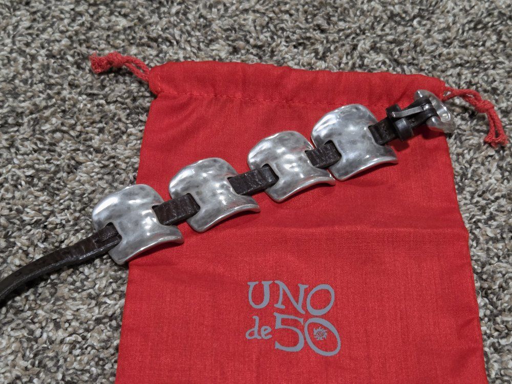 UNOde50 Silver Plated and Brown Leather Statement Bracelet with Pouch