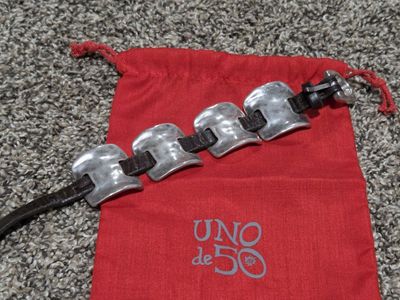UNOde50 Silver Plated and Brown Leather Statement Bracelet with Pouch