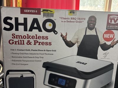 New SHAQ Smokeless Grill & Press - 3-in-1 Indoor Contact Grill, Panini Press, & Open Grill