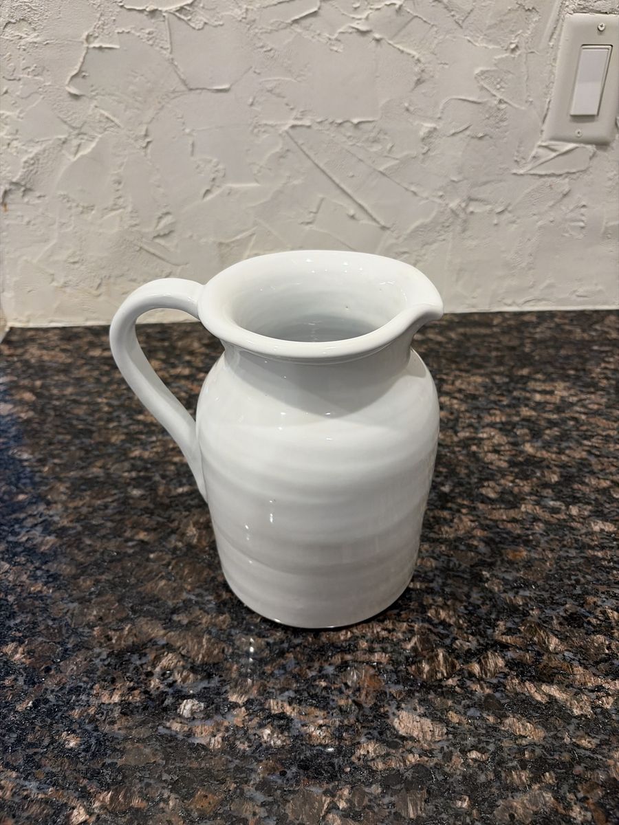 White Ceramic Pitcher Vase Farmhouse Decor
