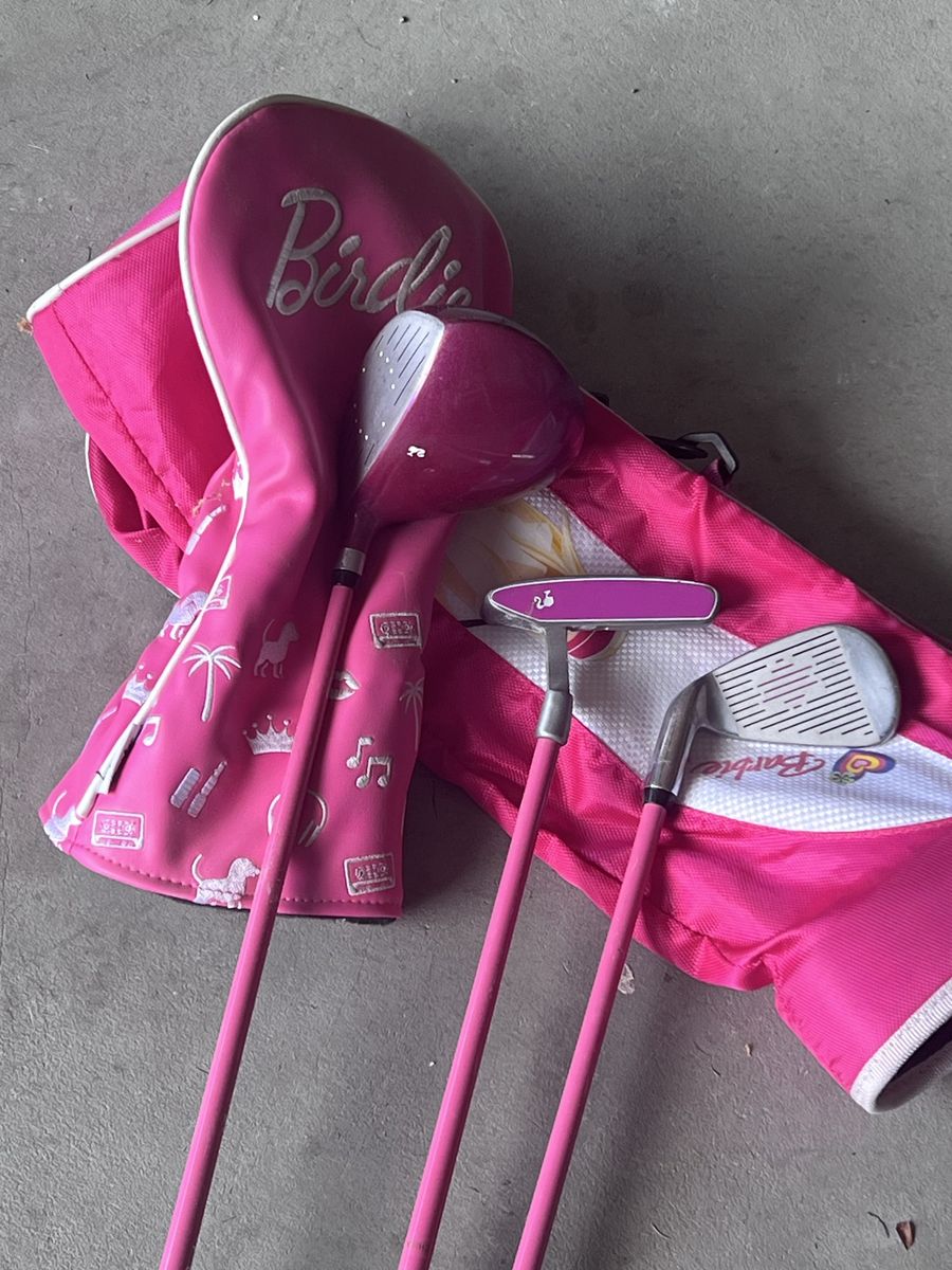 Girls Barbie Play Into Pink Starter Golf Set with Bag and Pink Headcover (Rare)