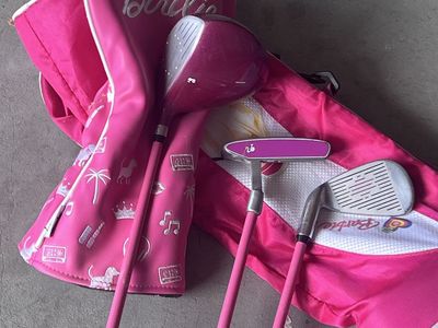 Girls Barbie Play Into Pink Starter Golf Set with Bag and Pink Headcover (Rare)