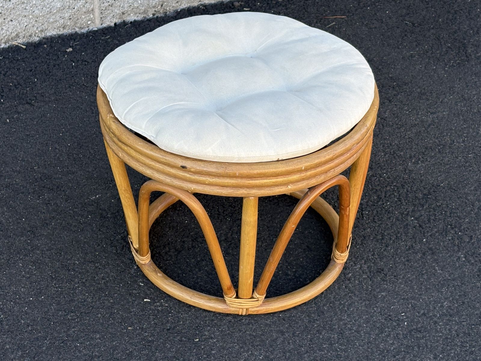 Vintage mid century modern ottoman rattan MCM