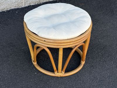 Vintage mid century modern ottoman rattan MCM
