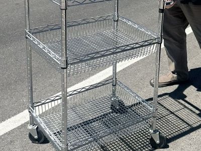 3-Tier Chrome Wire Rolling Utility Cart with Basket Shelves