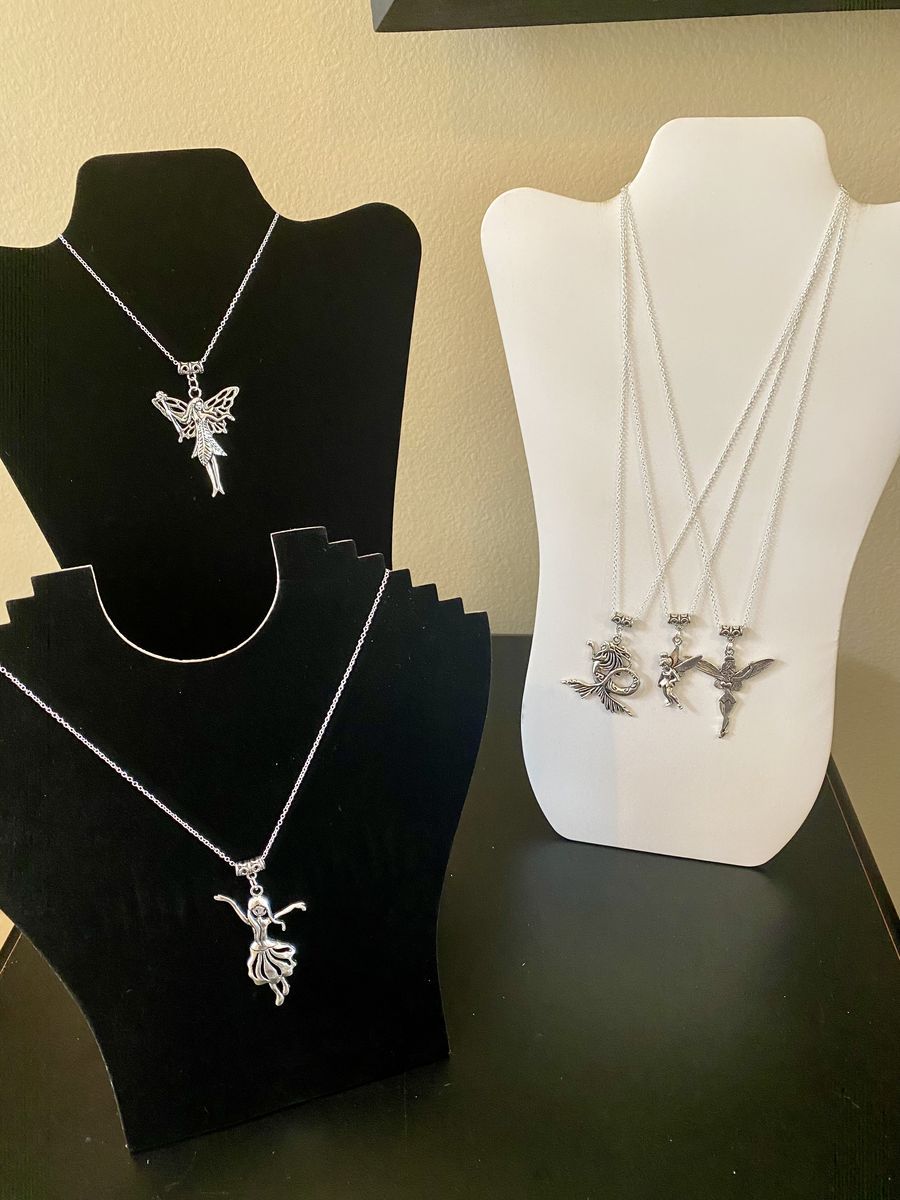 NEW! LARGE Whimsical Pendants on 20” Silver Plated Chains - Faires, Ballerina, Mermaid - C PIX