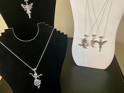 NEW! LARGE Whimsical Pendants on 20” Silver Plated Chains - Faires, Ballerina, Mermaid - C PIX