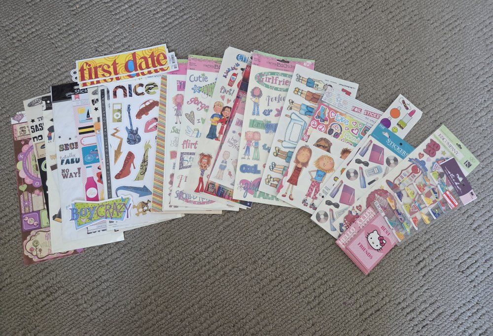 Assorted sticker Lot - Hello Kitty, FMI, K&Company - 30+ Sheets - Crafting & Scrapbooking Decals