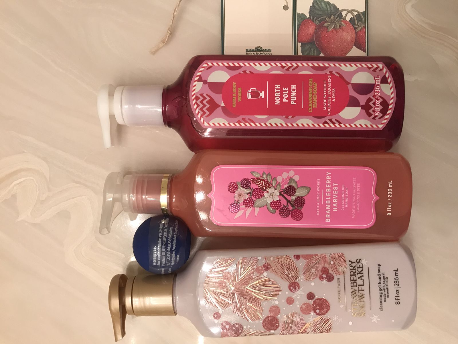 5 Bath & Body Works Gel Hand Soap North Pole Punch Brambleberry Harvest lip balm