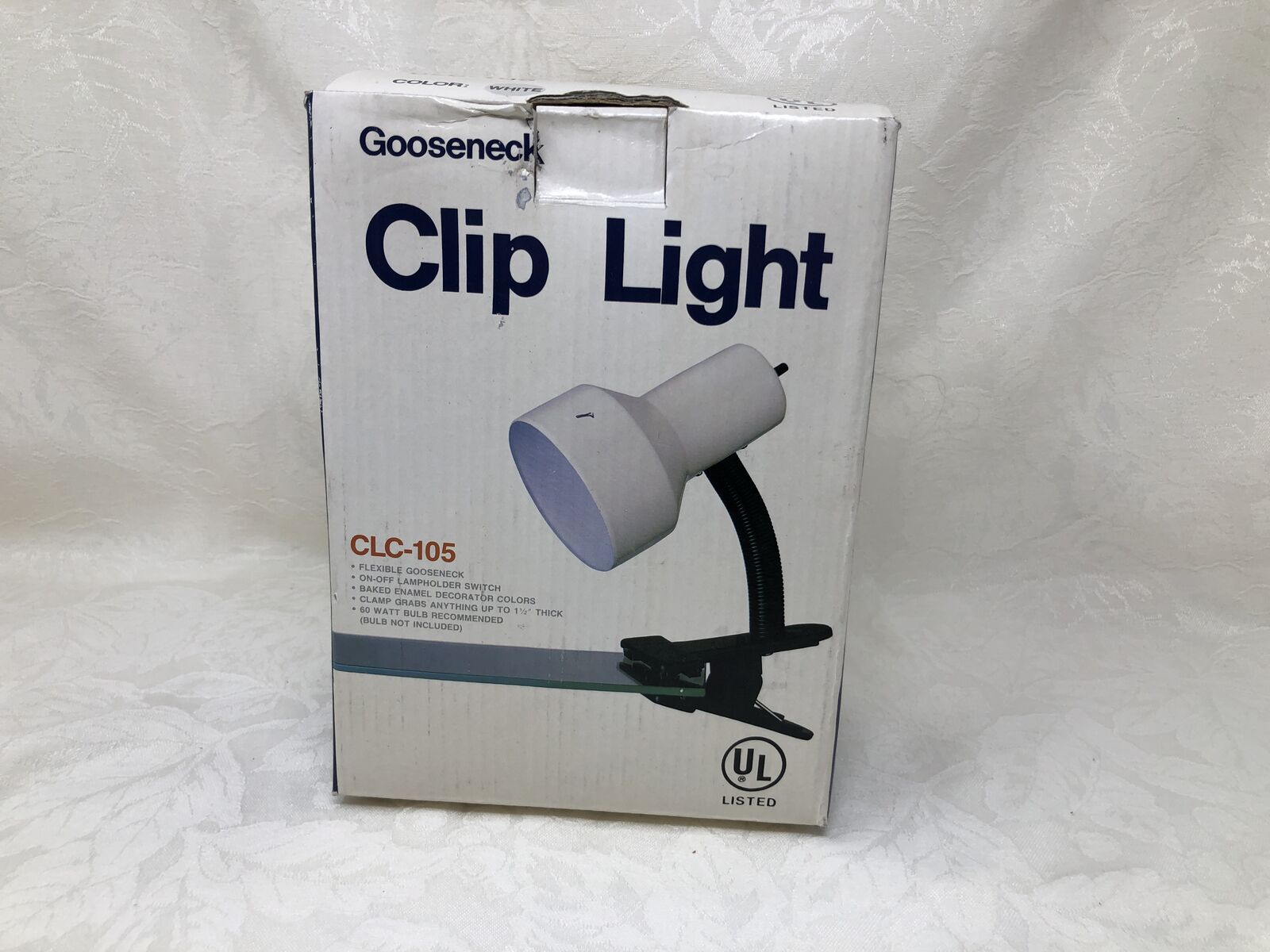 Gooseneck Clip Light CLC-105 Desk Lamp | Flexible Neck | White | Tested