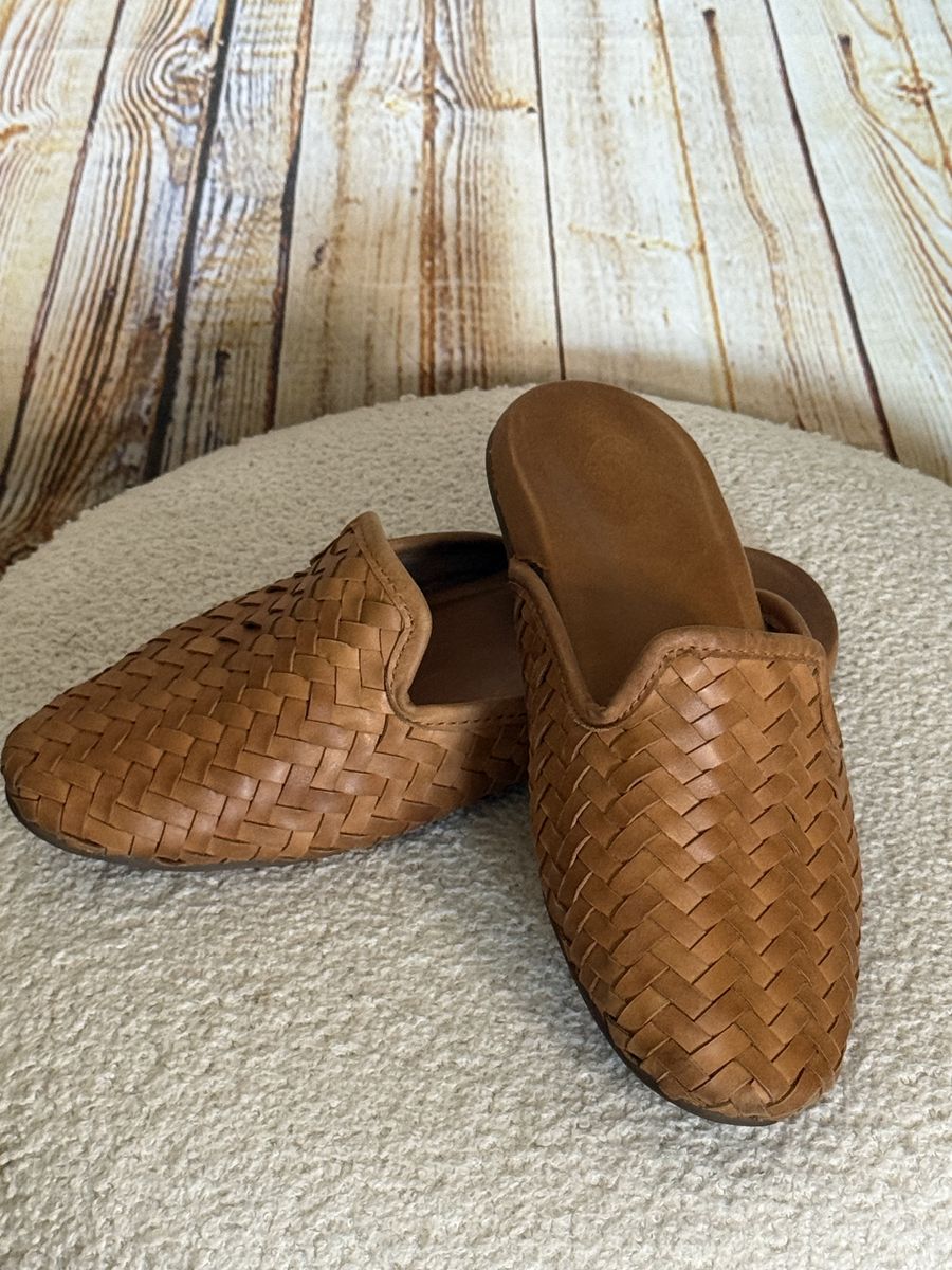 OLUKAI Mi'i leather mules woven brown Size 8.5