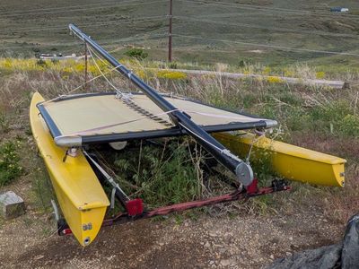 Vintage Hobie Cat 16' Catamaran w Trampoline Sailboat w Rigging Sails