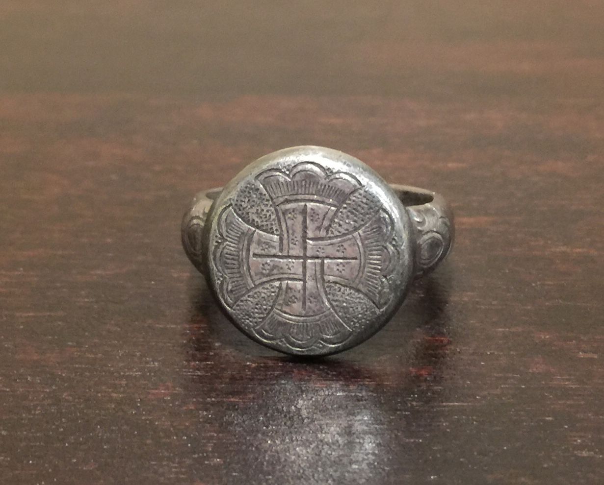 Oxidized Silver Ring – Engraved Symbol Design