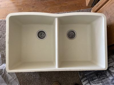 Blanco Off-White Double Bowl Undermount Granite Composite Kitchen Sink