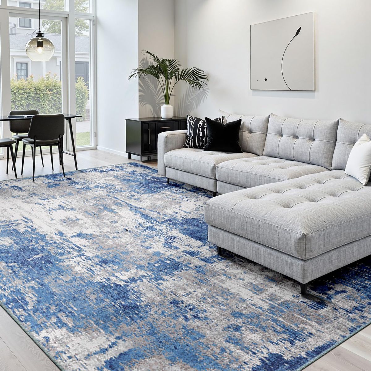 NEW 8x10 NEW Washable Area Rugs Non-Slip Modern Abstract Soft Blue Gray