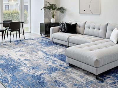 NEW 8x10 NEW Washable Area Rugs Non-Slip Modern Abstract Soft Blue Gray