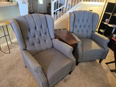 Pair of Gray Tufted Reclining Accent Chairs