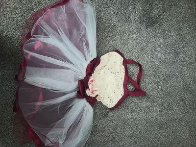 Maroon and white flower ballet costume